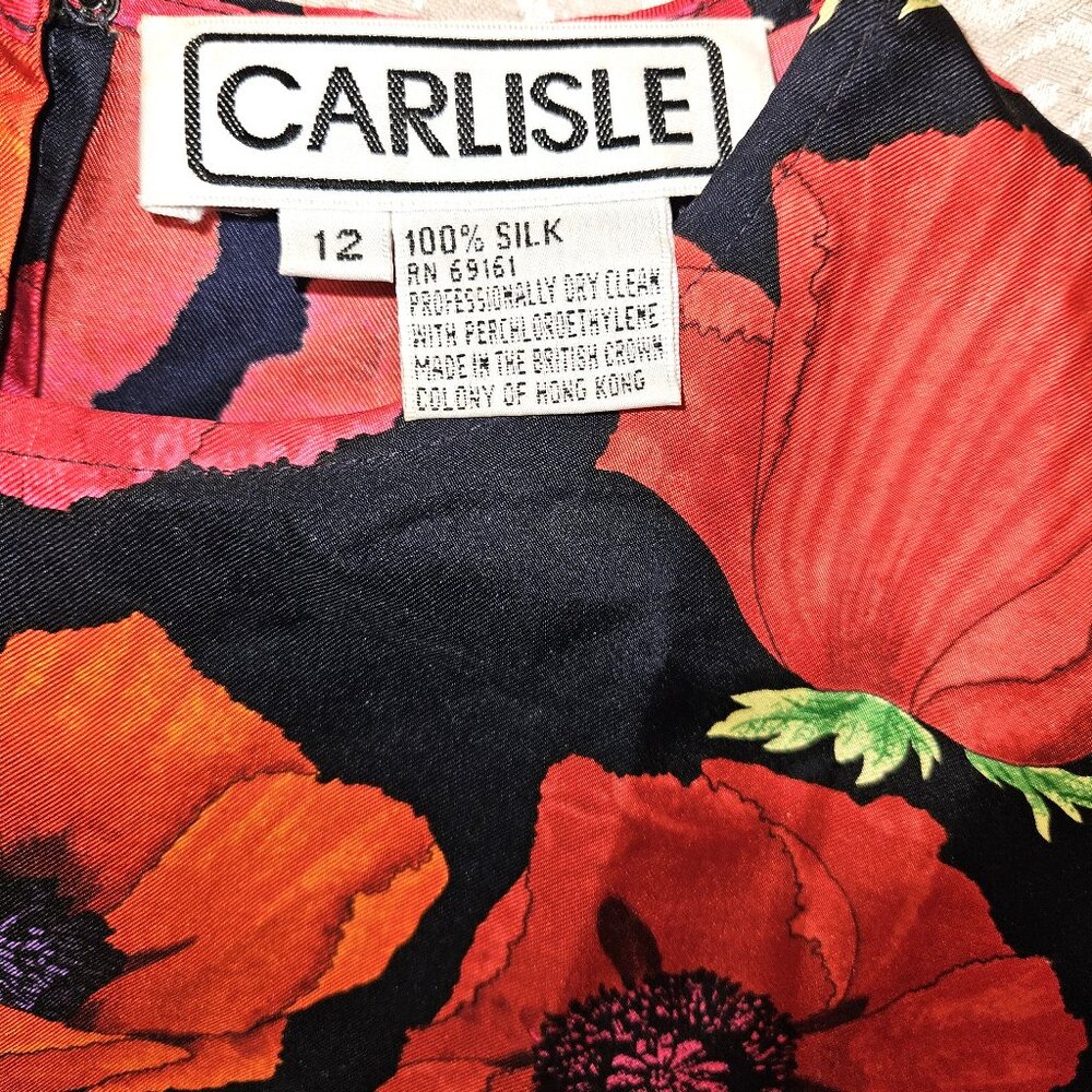 Carlisle hyper-realistic poppy print silk short-sleeved 1980s blouse - Picture 2 of 4